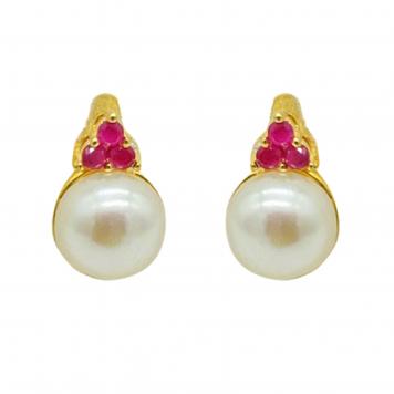 Trio Drop Red SemiPrecious Stone Freshwater Pearl Studs...