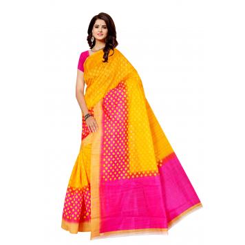 SVB Saree Yellow Bhagalpuri Silk Saree With Blouse Piec...