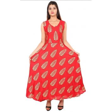 Gorgeous New Rayon Long Dress (Red) by Asli Fashion