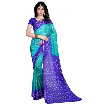 SVB Saree Green Blue Art Silk Bandhani Type Printed Sar...