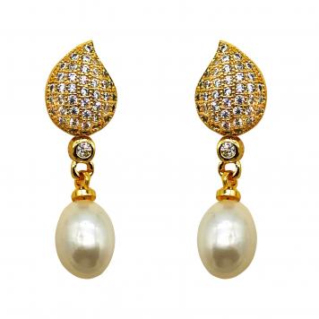 Margret Drop Cz Stone Freshwater Pearl Tops by Maha Gau...