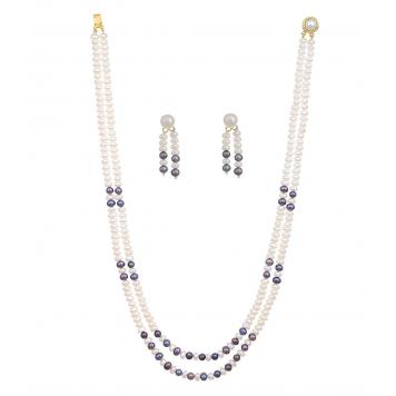 Classy White-Grey Freshwater 2 String Pearl Necklace Se...