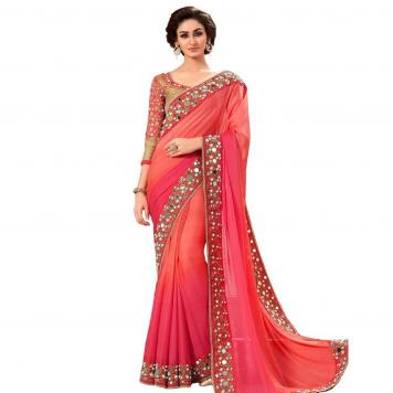 Stylish Party Wear Saree with Lace and mirror work (Pin...