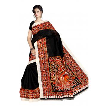 SVB Saree Black Bhagalpuri Silk Saree With Blouse Piece...