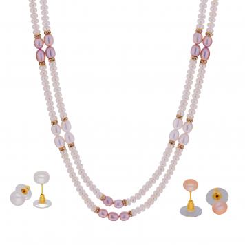 Spark of Peach And White Pearl Necklace of 2 Lines for ...