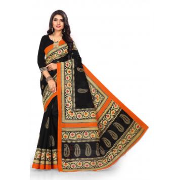 SVB Black Yellow Bhagalpuri Silk Saree With Blouse Piec...